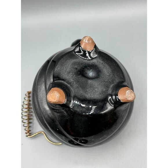 Vtg Wales Black Teapot With Hand Painted Fruit Design‎ Coiled Metal Handle - Picture 8 of 10